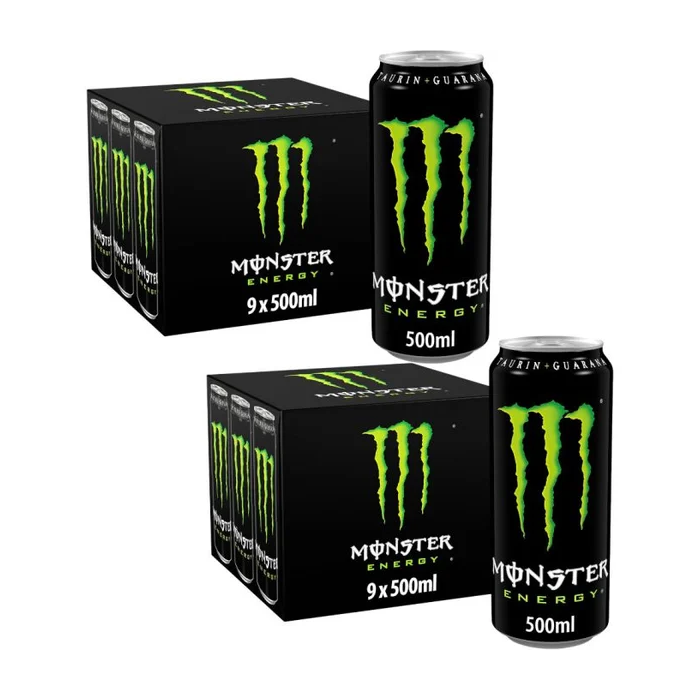 Monster Energy Original Drink 500ml , Pack of 18 (2x9pk) – With Taurine, Ginseng & B Vitamins