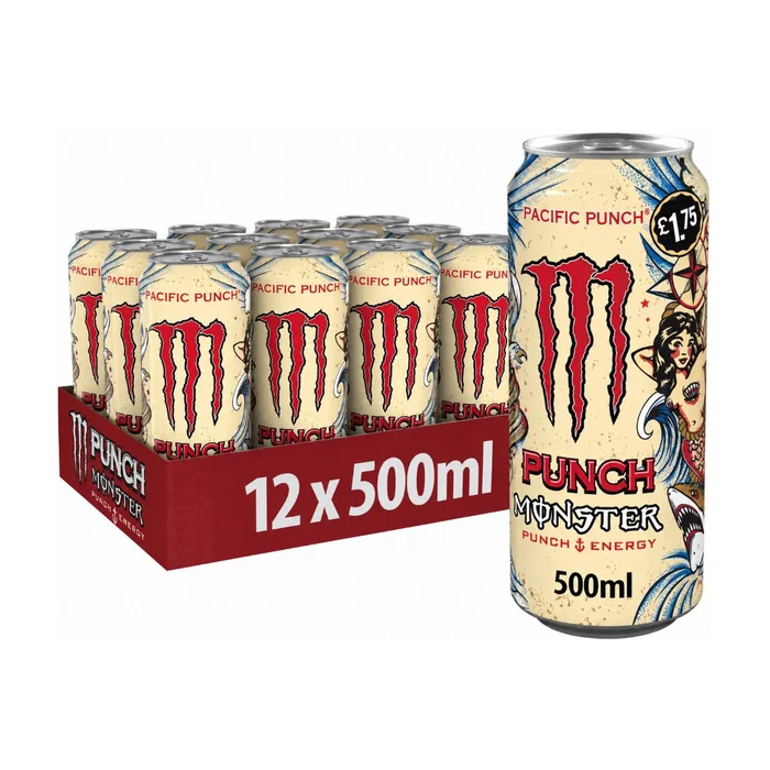 onster Pacific Punch Energy Drink , Pack of 12 x 500ml – Fruit Juice, B Vitamins & Taurine