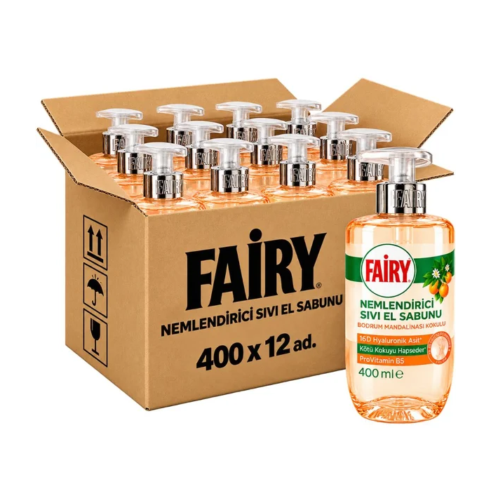 Fairy Bodrum Mandarin Scented Moisturising Liquid Hand Soap, Pack of 12 x 400ml - Family & Business Value Pack