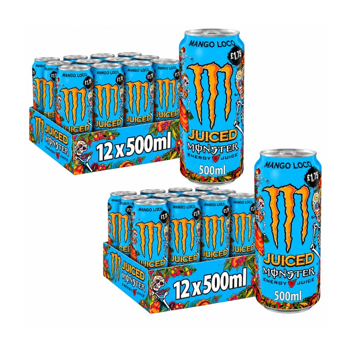 Monster Juiced Mango Loco Energy Drink PMP 500ml , Pack of 24 (2x12pk) - Juice + Energy