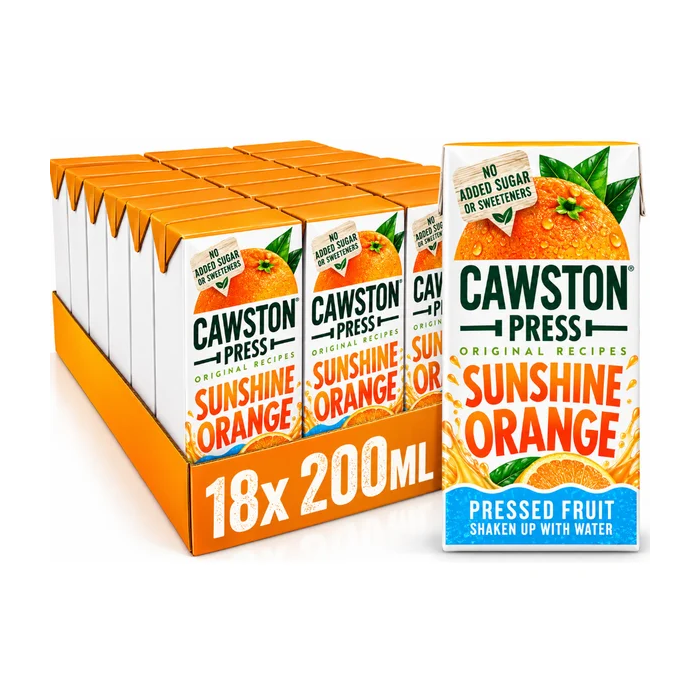 Cawston Press Sunshine Orange Juice Drink, Pack of 18 x 200ml - No Added Sugar