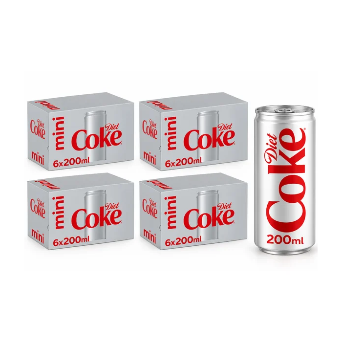 Diet coke Mini Cans 200ml , Pack of 24 (4x6pk) - Low Calorie Fizzy Drink, Best Before: 31/12/2026