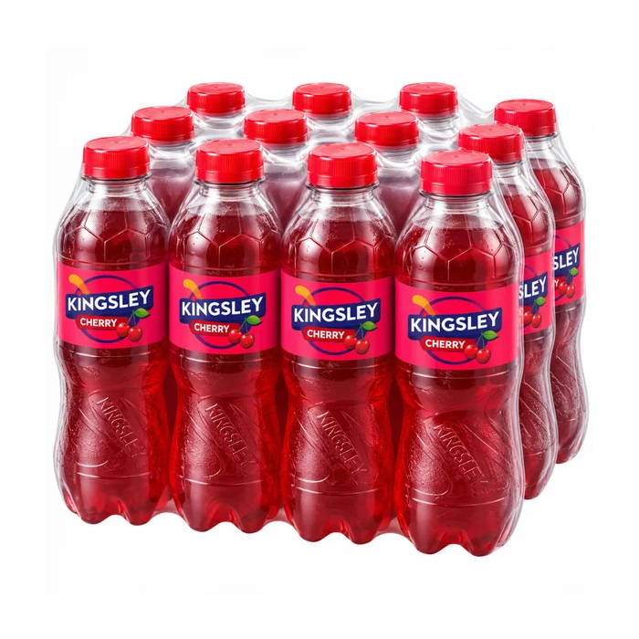 Kingsley Cherry Flavoured Fizzy Soft Drink Bottles, Pack of 12 x 330ml – Refreshing Sparkling Cherry Soda