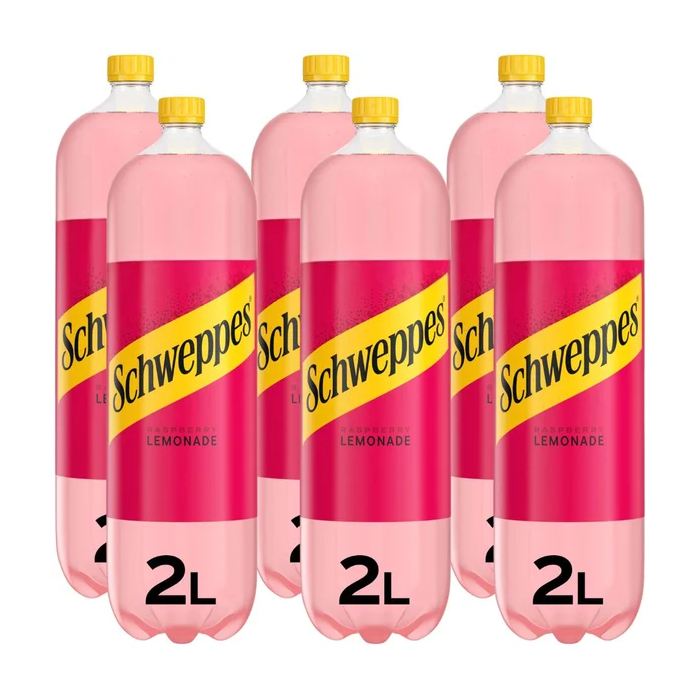 Schweppes Raspberry Lemonade Bottles - Pack of 6 x 2L - Refreshing Fruity Fizzy Drink, Best Before: 31.05.2026