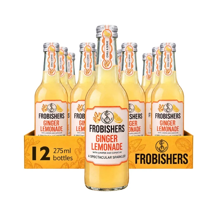 Frobishers Ginger Lemonade Spectacular Sparkler Glass Bottles , Pack of12 × 275ml – With Juniper & Capsicum