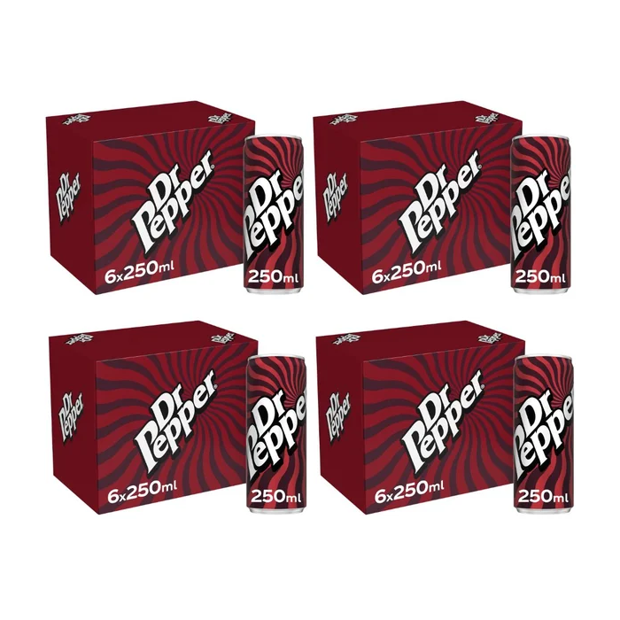 Dr Pepper Soft Drink Cans 250ml - Pack of 24 (4x6pk) - Sparkling Fruit Flavors Soft Drink With Sugar & Sweeteners 