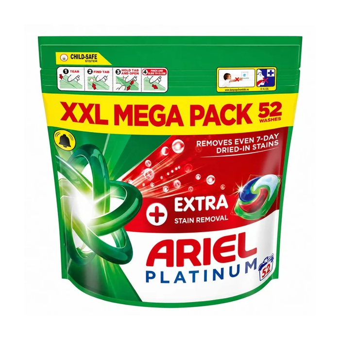 Ariel Platinum Extra Stain Removal Washing Pods 52 Washes XXL Mega Pack Laundry Capsules