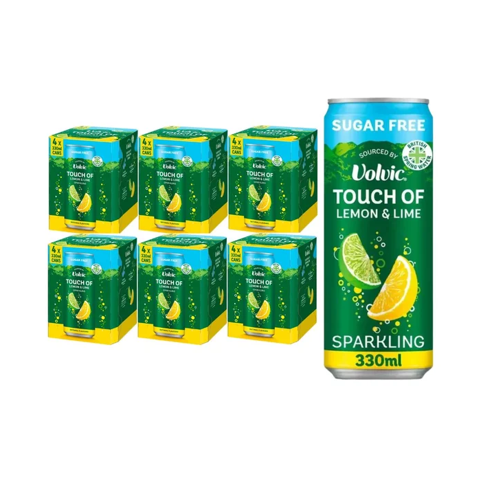 Volvic Touch of Lemon & Lime Sparkling Sugar Free Flavoured Water 330ml, Pack of 24 (6x4pk) - Best Before: 30/9/2026