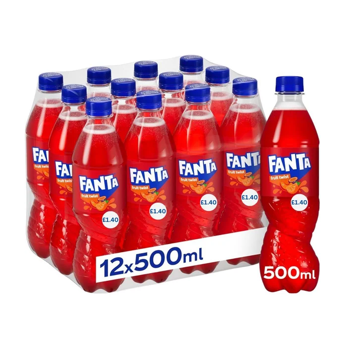  Fanta Fruit Twist 500ML Bottles PMP - Pack of 12 - Mixed Fruit Flavor Soft Drink, Best Before: 31/8/2026