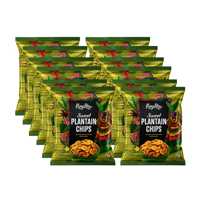 Kingston Sweet Plantain Chips, Pack of 12 x 75g - Sweet & Crispy Plantain Chips