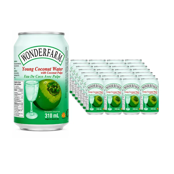 Wonderfarm Young Coconut Water with Coconut Pulps, Pack of 24 x 310ml - Ready to Drink Coconut Water with Coconut Pieces