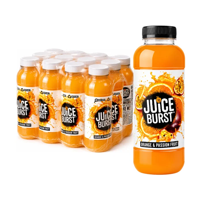 Juice Burst Orange & Passion Fruit Juice Drink, Pack of 12 x 330ml - Tropical Fruit Fusion, Best Before: Aug 2026