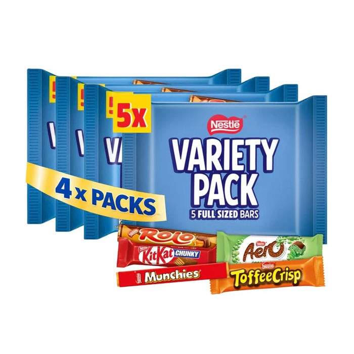 Nestle Milk Chocolate Variety Pack (20 Bars Total) - Pack of 4 x (5 Bars Each) x 218g - Crispy & Crunchy Chocolate Snacks, Best Before: 05/2026