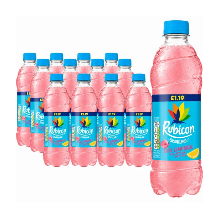 Rubicon Rose Lemonade Sparkling Beverage PMP, Pack of 12 x 500ml - Made with Real Fruit Juice , Best Before: September 2026