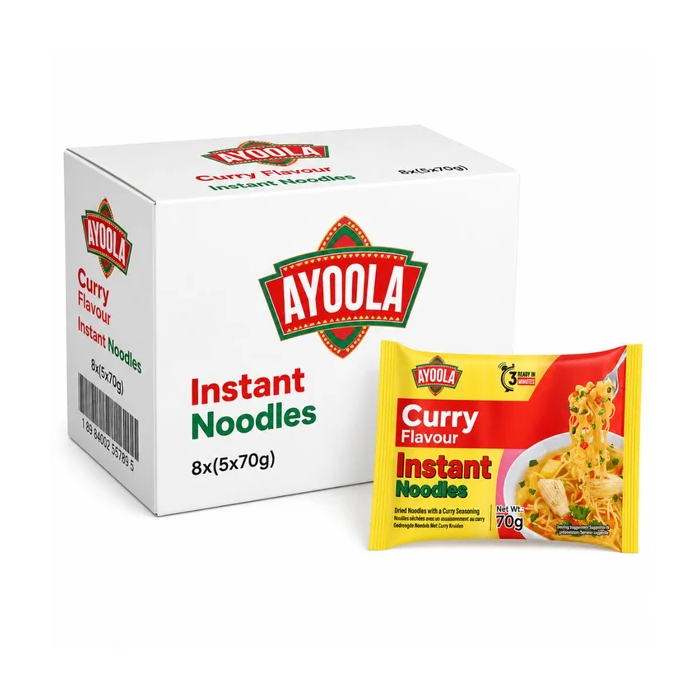 Ayoola Curry Flavour Instant Noodles, Pack of 40 (8x5pk) x 70g - Fast, Tasty & Convenient