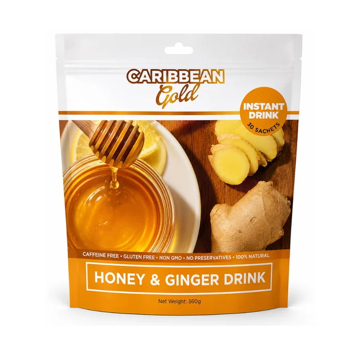 Caribbean Gold Honey & Ginger Drink - 30 Sachets (360g) - Easy to Prepare Instant Drink Mix