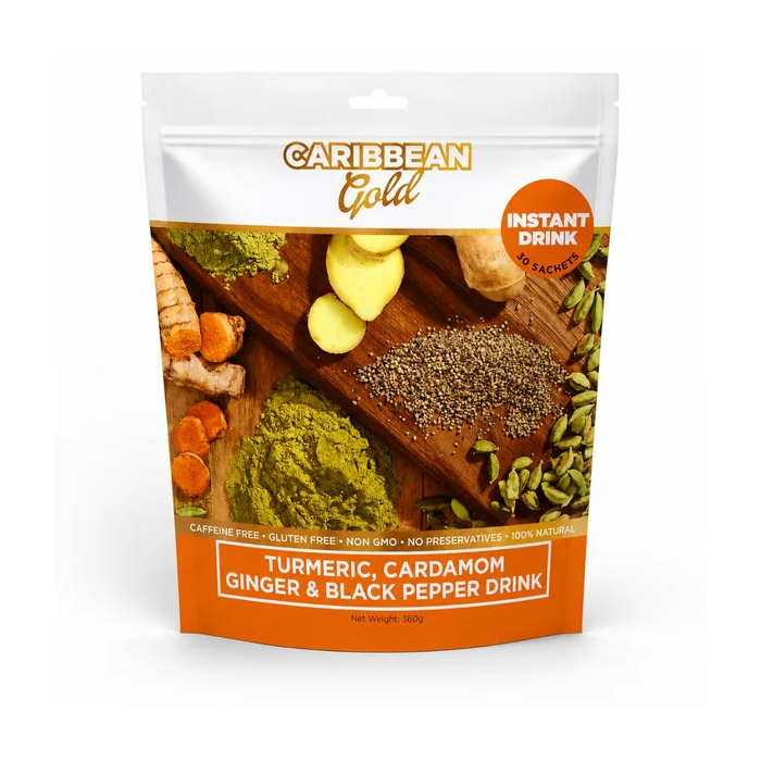 Caribbean Gold Ginger, Turmeric, Cardamom & Black Pepper Instant Drink Mix, 30 Sachets (360g)