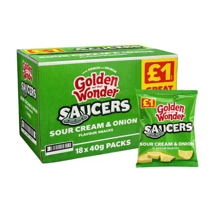 Golden Wonder Saucers Sour Cream & Onion Flavour Snacks - Pack of 18 x 40g - Crispy Crunchy Treats