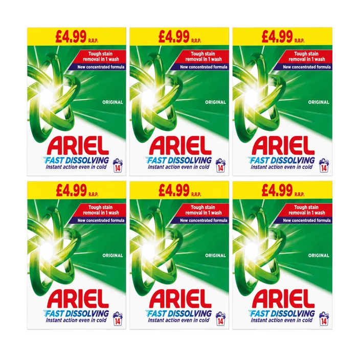 Ariel Original Washing Powder 14 Washes PMP, Pack of 6 x 700g - Fast Dissolving Laundry Detergent Powder