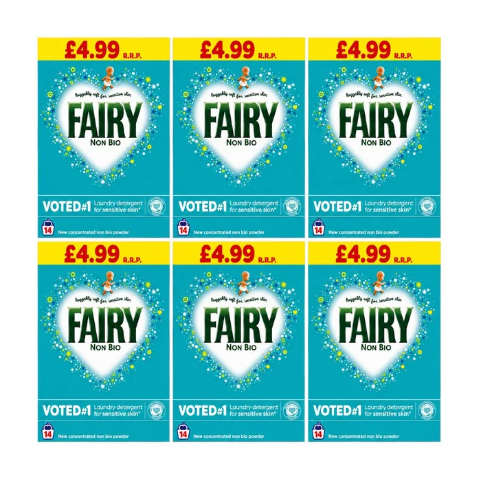 Fairy Non Bio Washing Powder PMP, 14 Washes Per Box - Pack of 6 x 700g - Laundry Detergent for Sensitive Skin