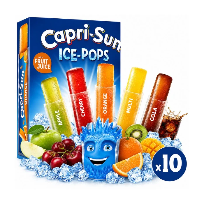 Capri-Sun Ice Pops Mixed Flavours , Pack of 10 x 40ml (400ml) – Ready to Freeze Fruit Juice Ice Lollies – Apple, Cherry, Orange, Multi Fruit & Cola