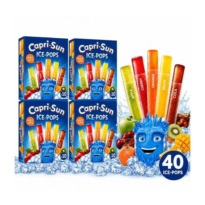 Capri-Sun Mixed Flavour Ice Pops , Pack of 4 x (10 x 40ml) - 40 Ready to Freeze Ice Lollies – Apple, Cherry, Orange, Multi Fruit & Cola