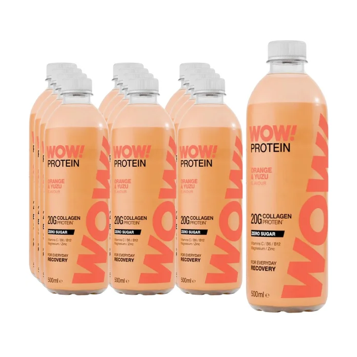 WOW! Protein Orange & Yuzu Collagen Protein Drink, Pack of 12 x 500ml, 20g Collagen Protein per Bottle, Zero Sugar, Ready to Drink