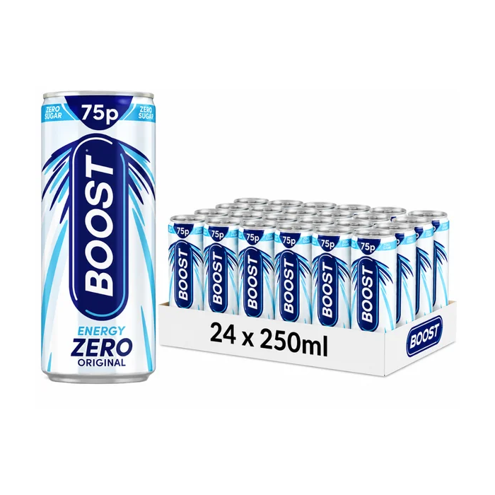 Boost Sugar Free Energy Original Drink PMP Can, Pack of 24 x 250ml - Refreshing Taste, Zero Sugar
