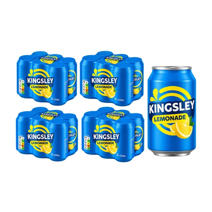 Kingsley Lemonade Sparkling Soft Drink 330ml , Pack of 24 (4x6pk) - Carbonated Lemon Flavour Drink with Sugar & Sweeteners