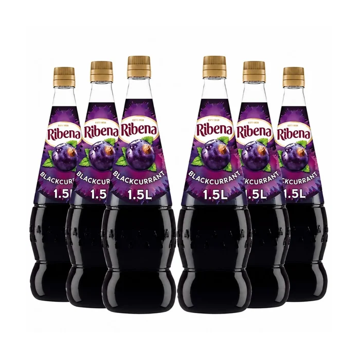 Ribena Blackcurrant Concentrated Squash, Pack of 6 x 1.5L - Made with Real Fruit, Vitamin C