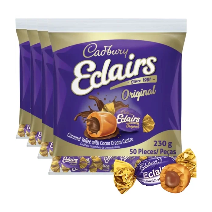 Cadbury Eclairs Original Toffee (200 Pieces) - Pack of 4 x (50 Pieces) x 230g - Caramel Toffee with Cocoa Cream Centre