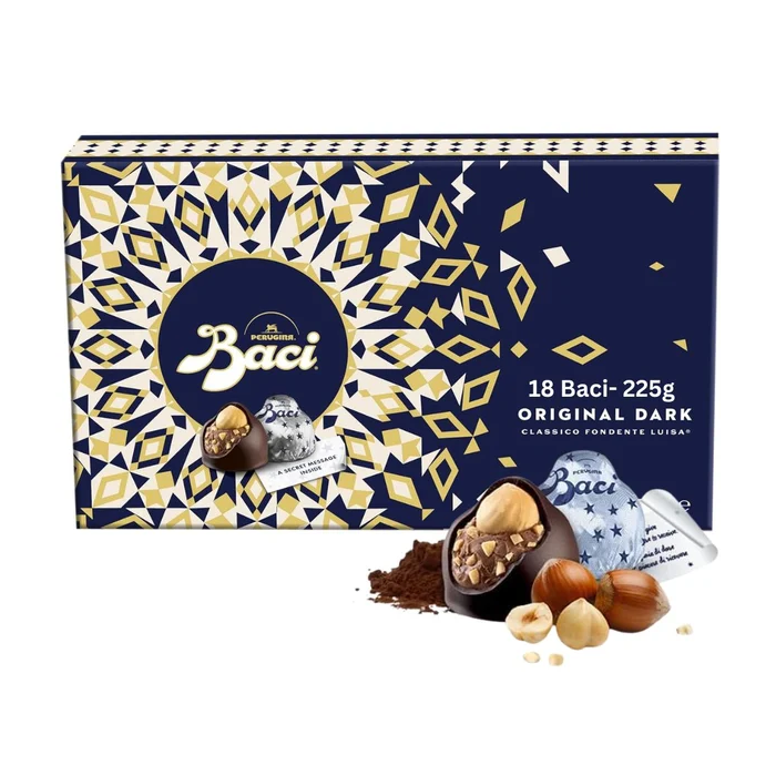 Baci Classic Dark Chocolate Gift Box 225g - 18 Pieces - Pralines With Hazelnut Filling, Best Before: 08/2026