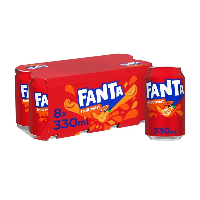 Fanta Fruit Twist PMP/Multipack 330ml Cans - Pack of 8 - Refreshing Fizzy Drink, Best Before: 31/05/2026