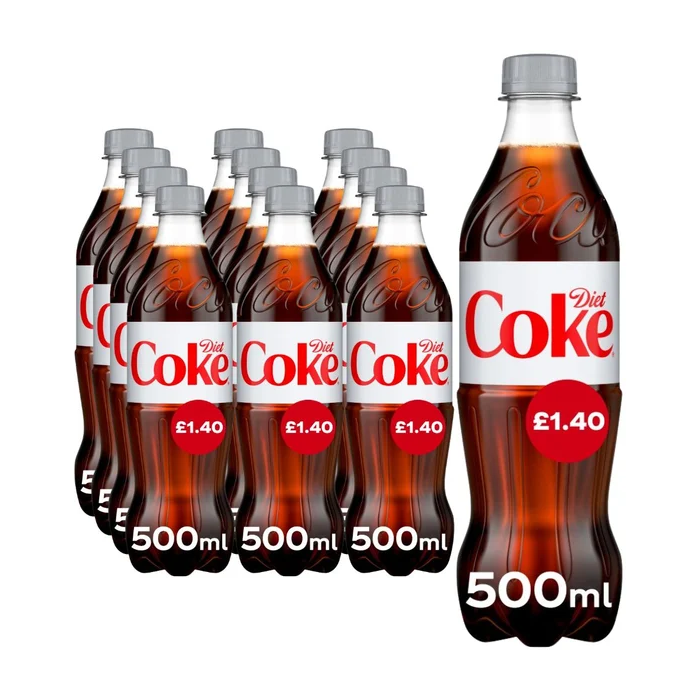 Diet Coke Bottle PMP - Pack of 12 x 500ML - Refreshing Low Calorie Beverage, Best Before: 31/05/2026