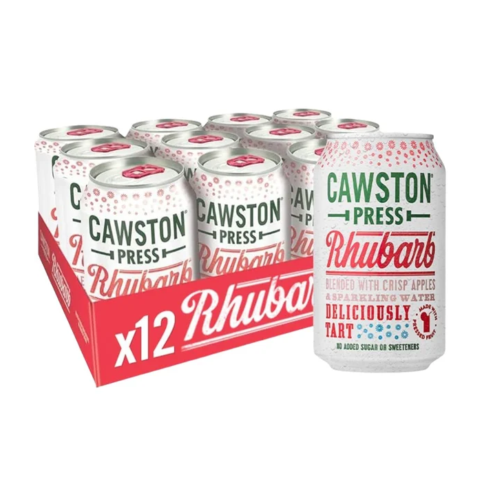 Cawston Press Sparkling Rhubarb Fizzy Drink - Pack of 12 x 330ml Cans - Blended With Sparkling Water and Crisp Apples, Best Before: 30/06/2026