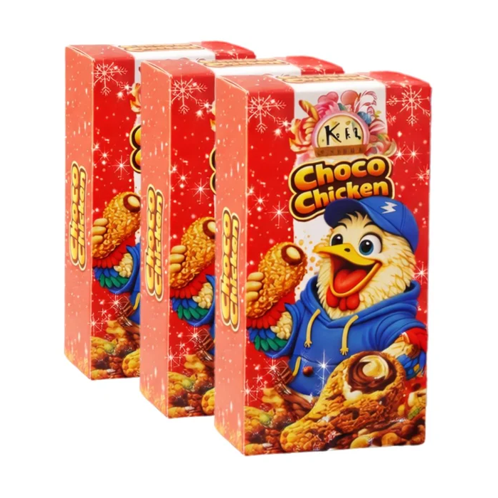 Kuki Choco Chicken - Pack of 3 x 50g - Cream-Filled Cocoa Bars with Caramelized Biscuit Crumble