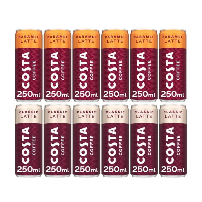 Costa Coffee Ready-to-Drink Mix - Pack of 12 x 250ml Cans -  Includes: 6x Caramel & 6x Classic, Best Before: 31/05/2026
