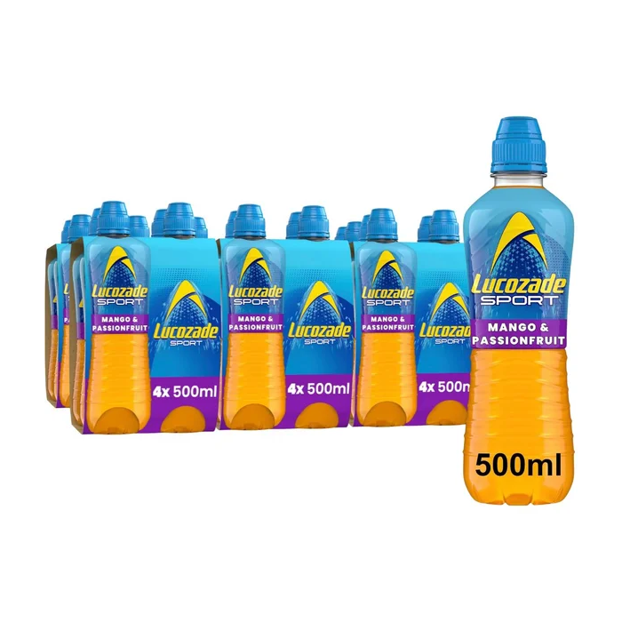 Lucozade Sport Mango & Passion Fruit Bottles 500ml - Pack of 24(6x4pk) - Isotonic Drink With Sugar & Sweeteners, Hydration Pack, Best Before: May 2026