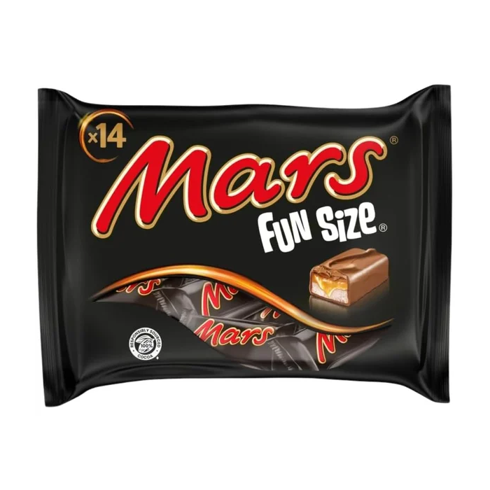  Mars Fun Size Milk Chocolate Bars 275g – Pack of 14 Mini Bars with Soft Nougat & Caramel Centre