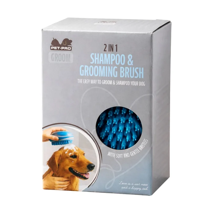 Pet-Pro Groom 2 in 1 Shampoo & Grooming Brush - Pack of 1 - With Soft & Gentle Bristles