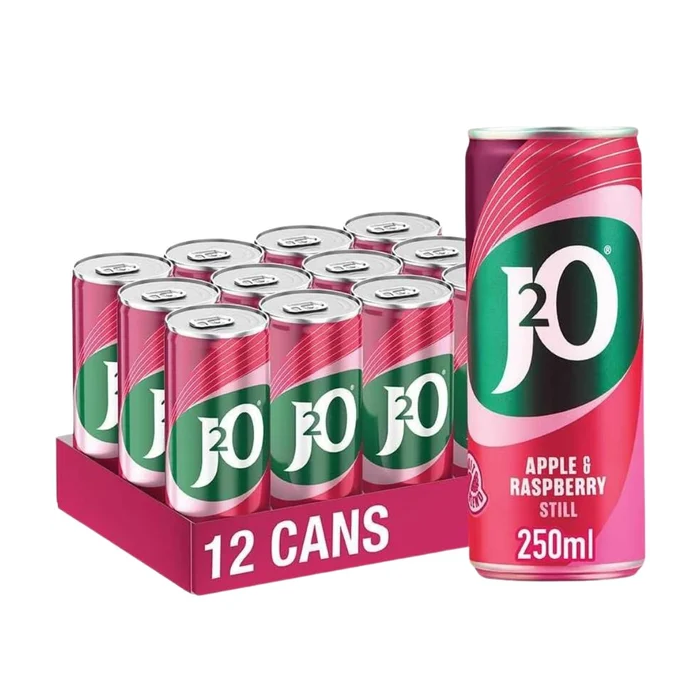 J2O Apple & Raspberry Still Soft Drink – Pack of 12 x 250ml – Refreshing Fruity Blend, Shake to Mix – Best Before: July 2026