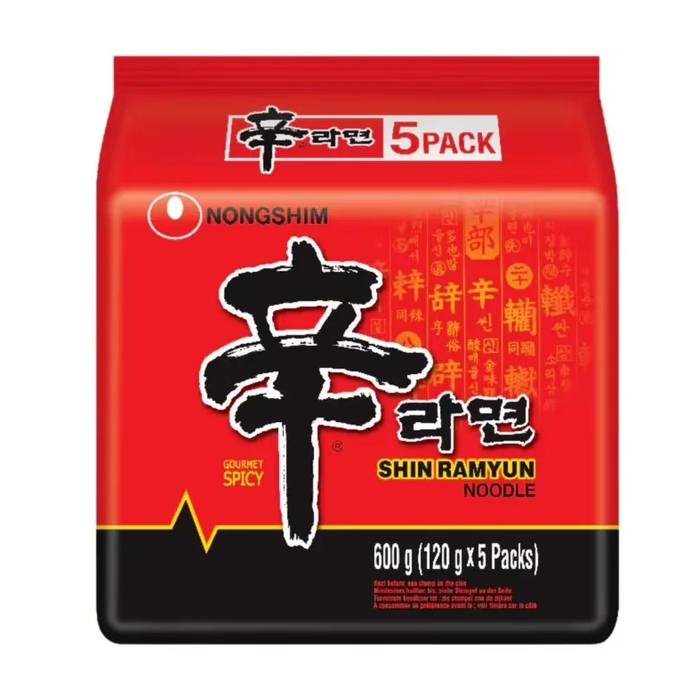 Nongshim Shin Ramyun Spicy Noodle - Pack of 5 x 120g - Instant Noodle, Rich, Spicy Flavour