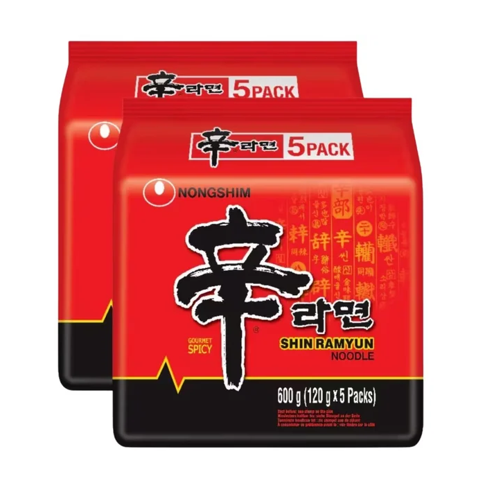 Nongshim Shin Ramyun Spicy Noodle - Pack of 10 (2x5pk) x 120g - Instant Noodle, Rich, Spicy Flavour