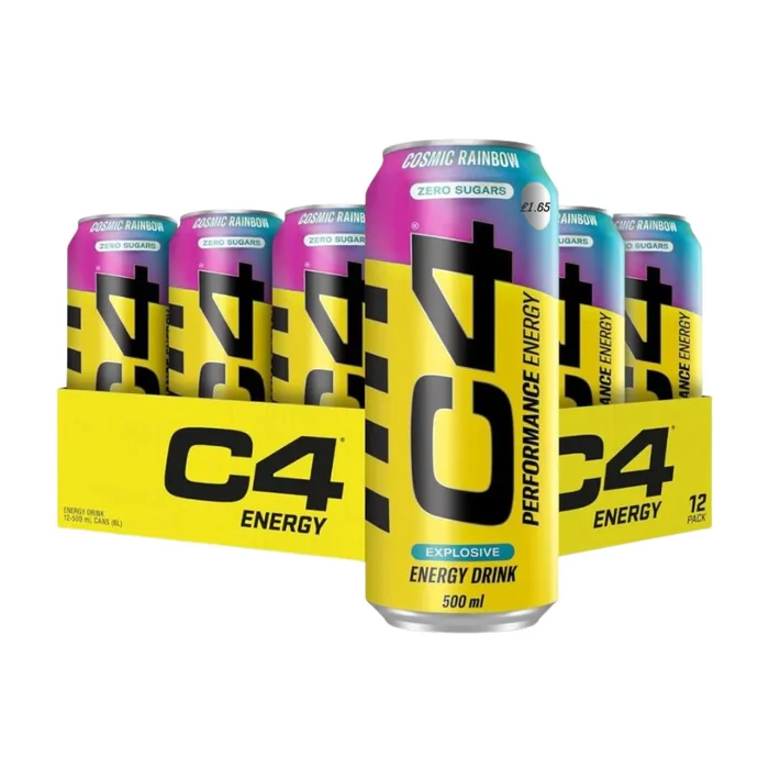 C4 Cosmic Rainbow Zero Sugar Performace Energy Drink PMP - Packof 12 x 500ml Cans - Low Calorie Fizzy Drinks