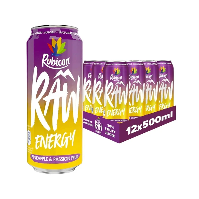 Rubicon Raw Pineapple & Passion Fruit - Pack of 12 x 500ml -  Refreshing Energy Drink 
