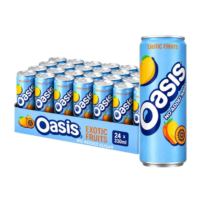 Oasis Zero Exotic Fruits Juice Drink - Pack of 24 x 330ml Cans - Tropical Mixed Fruit Refreshment