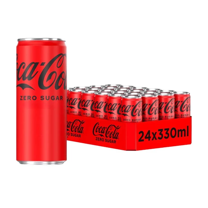Coca-Cola Zero Sugar Slim Cans - Pack of 24 x 330ml - No Sugar, No Calorie Beverage