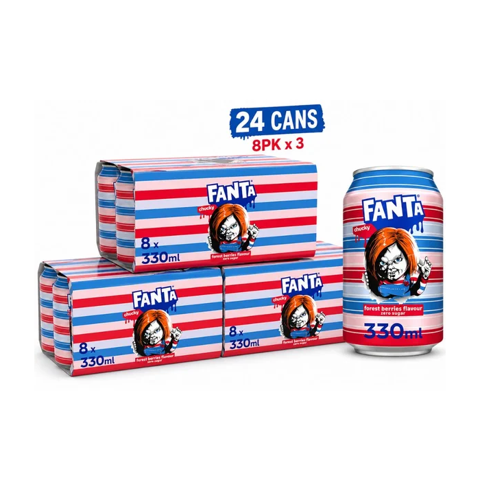 Fanta Zero Forest Berries Drink Cans - Pack of 24 x 330ml - Fruity Fizzy Beverage
