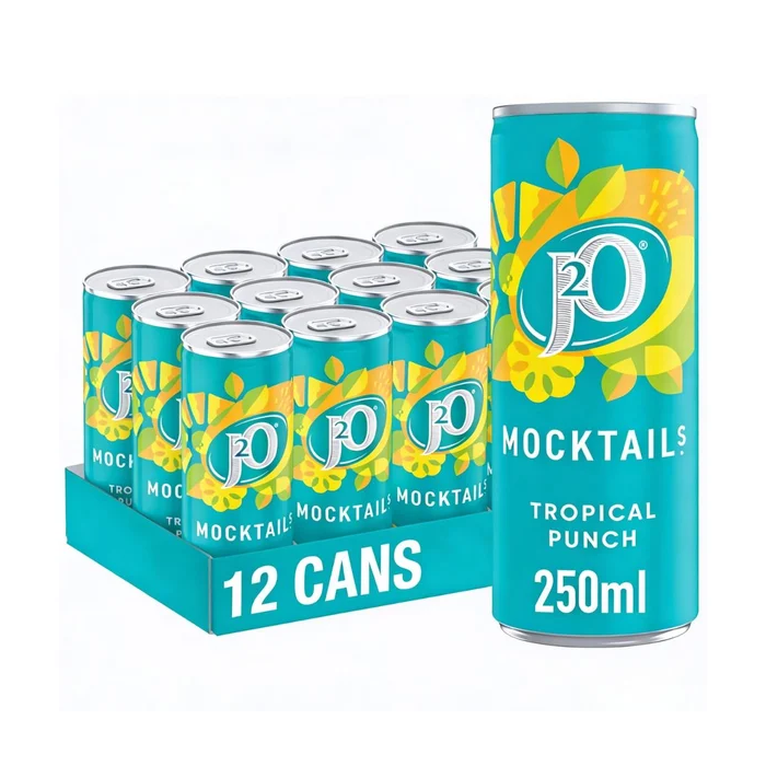 J2O Mocktail Tropical Punch, Best Before: July 2026 - Can 250ml x12