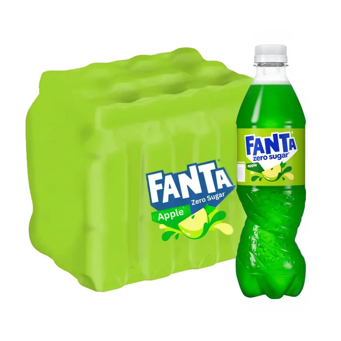 Fanta Apple Zero Sugar - Pack of 12 x 500ml - Refreshing Sugar Free Beverage, Best Before: 31/05/2026